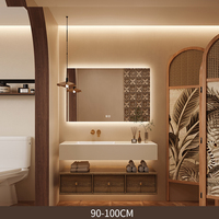 Oem penyimpanan dinding kayu padat mengambang klasik kamar mandi Vanity 120cm antik kabinet cermin kamar mandi dengan atasan granit