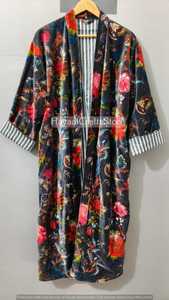 Floral Printed Velvet Regular Robe Women's Wrap <b>Tie</b> Dressing Gown Summer Winter Wear Three Quarter Sleeve Reversible - Product Image 3