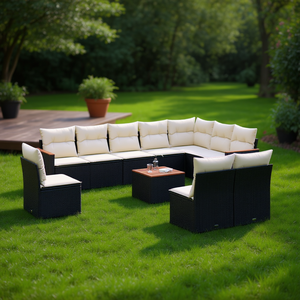 Juego de Sofás de Jardín Color Negro Crema, Muebles de Exterior Resistentes a los Rayos UV, Ratán PE, Cojines de Espuma de Alta Densidad, Diseño Contemporáneo - Product Image 2