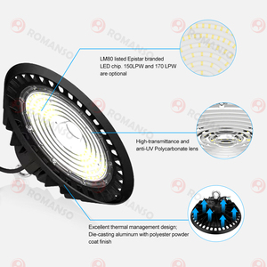 UFO dẫn ánh sáng bay cao 100W 150W 200W 150lm/W cảm biến từ xa kho đèn bay cao - Product Image 3