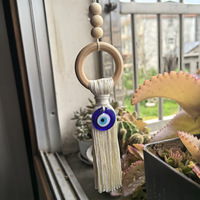 Pendentif Mural Anti-Mal à Pompon, Breloques de Sac en Perles de Bois, Yeux Bleus Traditionnels Turcs et Grecs, Décoration d'Intérieur Yeux Bleus