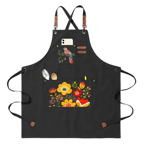 ผ้ากันเปื้อนผ้าใบแบบปรับได้สำหรับทุกเพศผ้ากันเปื้อนผ้าแคนวาสสีดำมีกระเป๋าขนาดใหญ่ผ้ากันเปื้อนสำหรับทำอาหารบาร์บีคิวออกแบบได้ตามต้องการมีในสต็อก - Product Image 2