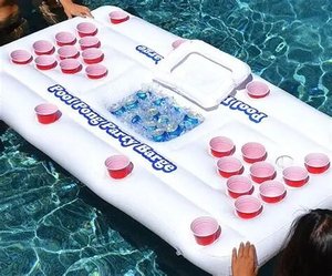 Table de beer pong gonflable en PVC pour piscine avec glacière intégrée, idéale pour les fêtes aquatiques - Product Image 4