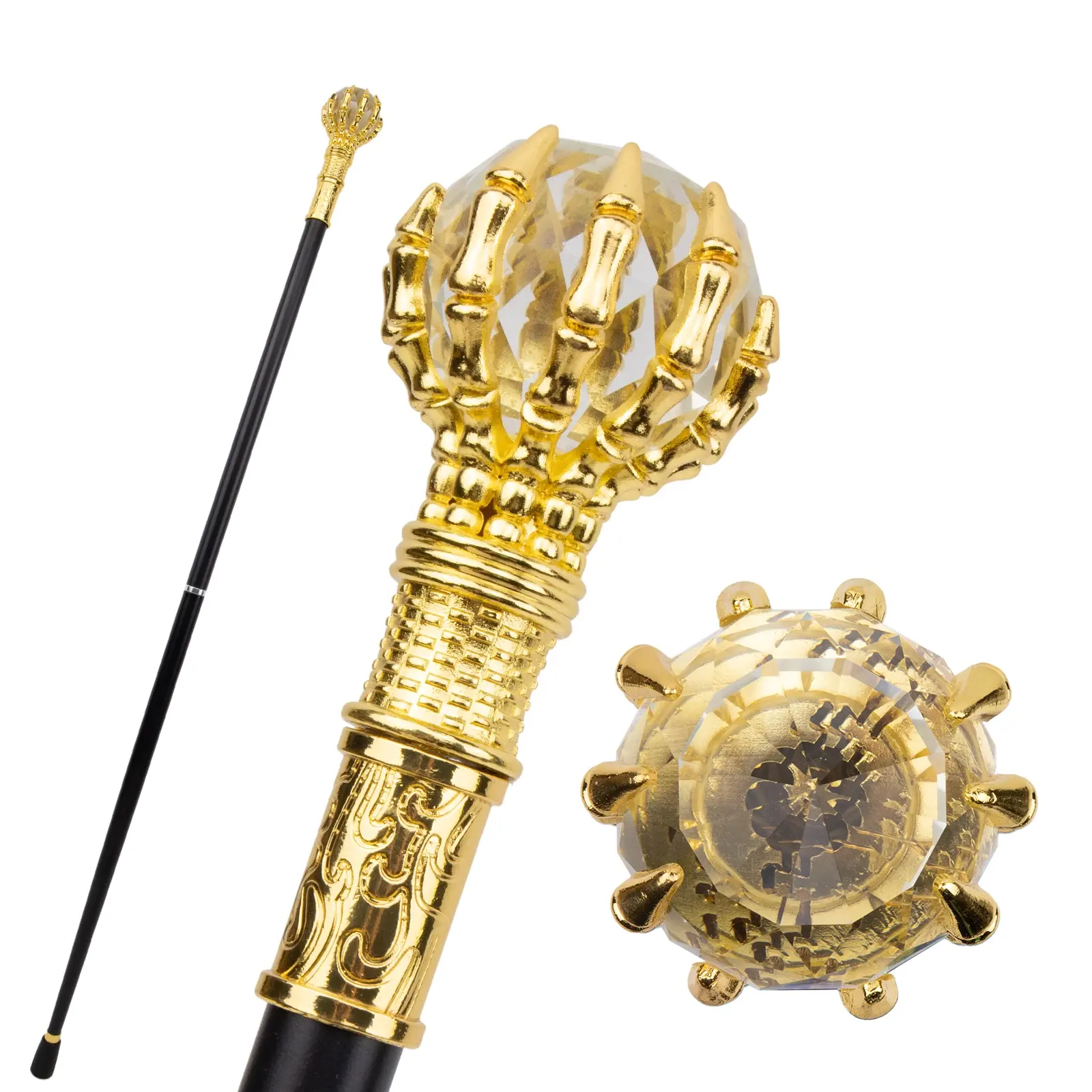 Transparante Glazen Bal Steampunk Walking Cane Mode Decoratieve Wandelstok Luxe Crosier Knop