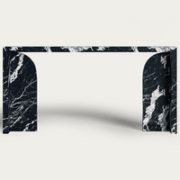 Table console en marbre Dream Home avec base en arche recourbée, cadre à encoches incurvées intérieures, en travertin rouge, table contemporaine pour couloir