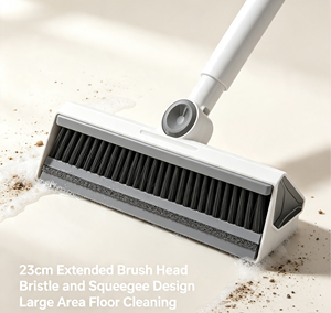 23cm <b>Extended</b> Floor Cleaning <b>Brush</b> Long Handle Bristle Scrub <b>Brush</b> with Squeegee for Tile Bathroom Kitchen - Product Image 1