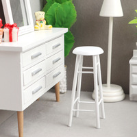 TERSEDIA Furnitur Miniatur Rumah Boneka Skala 1:12 dari Kayu Solid, Model Kursi Bar Buatan Tangan, Bangku Bundar Kecil