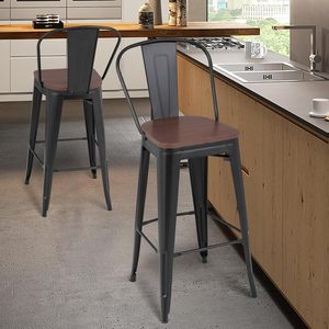Colección apilable, paquete de 2 Taburetes de Bar de altura de mostrador de 24,5 pulgadas, Taburetes de Bar negros modernos, patas traseras de Metal para Isla de cocina, hogar - Product Image 5