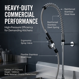 Commercial Wall <b>Mounted</b> Kitchen Faucet Dual Handle Brass Spring Sprayer Pull Out <b>Spray</b> Restaurant Sink Fixture - Product Image 5