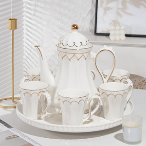European Luxury Electroplated Heart-Shaped Ceramic Coffee Set Multicolor Modern High Temperature Resistant Water Cup Cold Kettle - Product Image 4