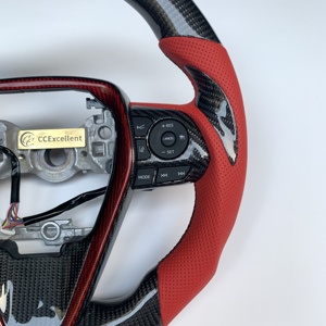 Volant personnalisé en fibre de carbone noire brillante pour Toyota Camry <span class=keywords><strong>2021</strong></span>, volant en cuir rouge, volant personnalisé - Product Image 5