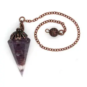 2024 Top sale Gemstone Natural Crystal Quartz Point Pendulum Pendants with copper Colored Chains for fengshui decoration
