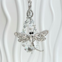 Breloque de téléphone libellule scintillante en strass, double couche, faite à la main, avec perles, cordon de poignet pour téléphone, porte-clés tendance, pendentif de sac, ornement
