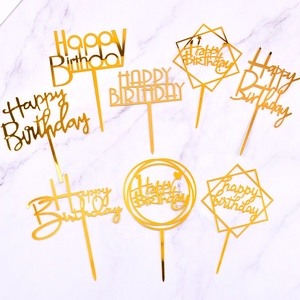 XJH Herramientas <span class=keywords><strong>de</strong></span> Repostería al por Mayor, Decoración <span class=keywords><strong>de</strong></span> Pasteles, Adornos Acrílicos Dorados <span class=keywords><strong>de</strong></span> Feliz <span class=keywords><strong>Cumpleaños</strong></span> para Pasteles y Cupcakes con Palitos - Product Image 2