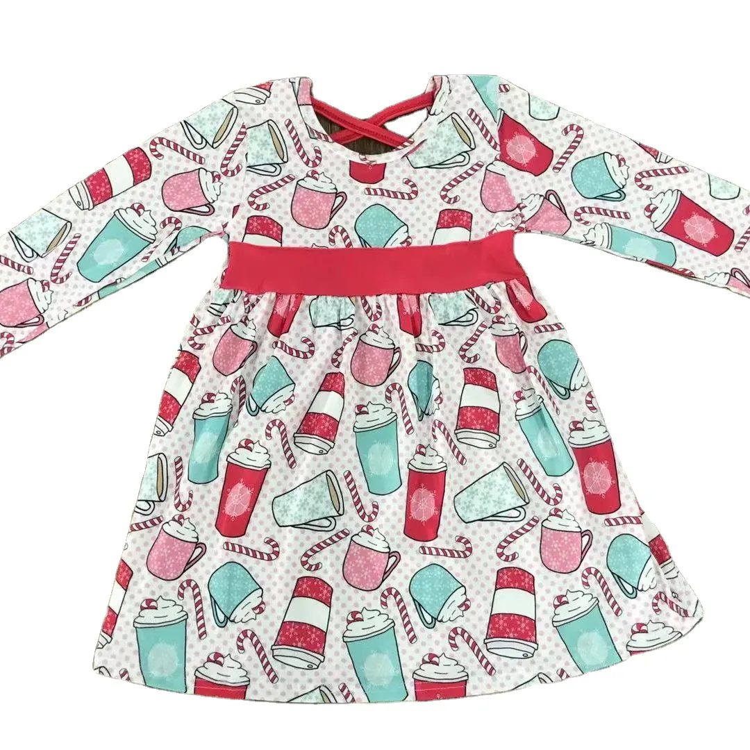 New update children's clothes Girls dresses with cute cartoon print Christmas clothing