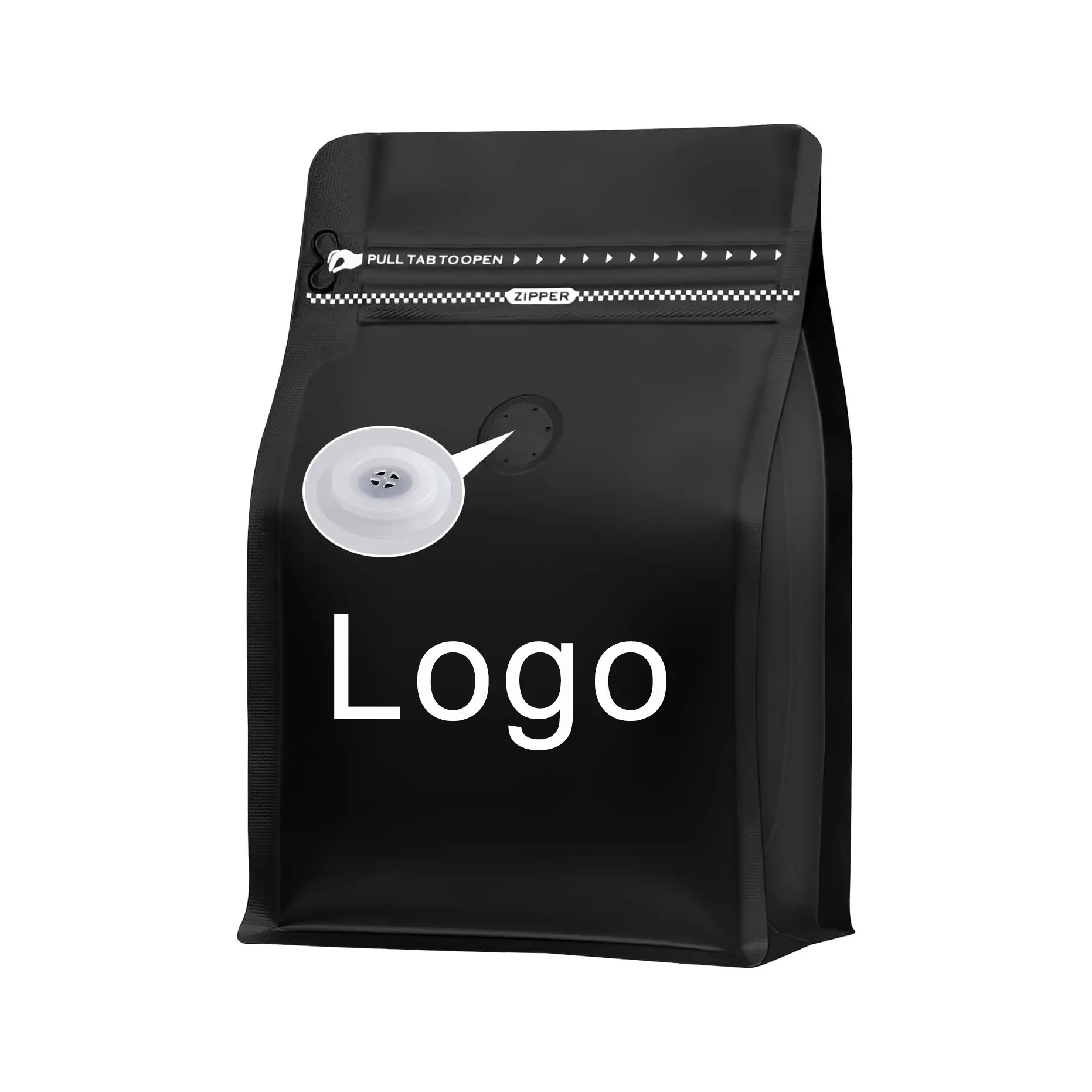 2023 नया कस्टम मुद्रित मैट फ्लैट तल बैग उच्च बाधा खाली बीन पैकेजिंग वाल्व के साथ काले कॉफी बैग