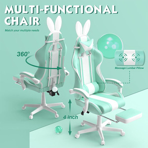 Chaise de jeu verte Hellos rose blanc cuir <span class=keywords><strong>bureau</strong></span> à domicile femmes fille coupe chat jeu réglable inclinable <span class=keywords><strong>bureau</strong></span> jeu chaise d'ordinateur - Product Image 4