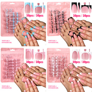 Paquete <span class=keywords><strong>de</strong></span> 60 <span class=keywords><strong>Uñas</strong></span> Postizas Francesas Cuadradas Mate <span class=keywords><strong>de</strong></span> Longitud Media, <span class=keywords><strong>Uñas</strong></span> Acrílicas <span class=keywords><strong>de</strong></span> Cobertura Completa para Manicura DIY <span class=keywords><strong>en</strong></span> Salón - Product Image 2