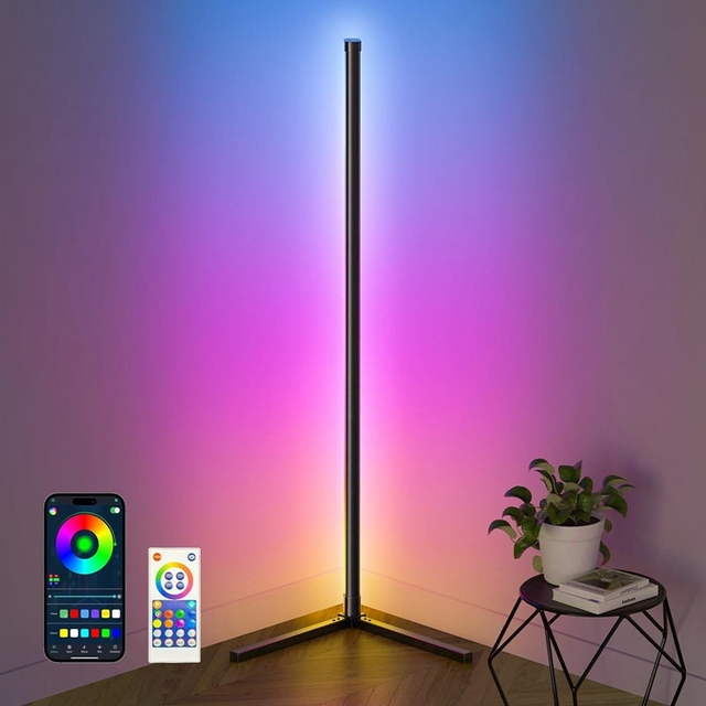 3.94ft 120cm Tripod Corner Floor Lamp App Remote Control Smart LED Lamp Color Ambient Light Music Sync USB Floor Lamp for Room
