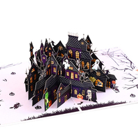Cartes de vœux 3D pop-up Halloween, chat noir, lanterne citrouille, en papier découpé fait main, vente en gros, personnalisées, OEM, avec enveloppe