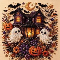 Kit de Peinture Diamantée DIY Thème Halloween Dessin Animé, Projet Artistique Perlé, Décoration Murale sur Toile, Cadeau Artisanat