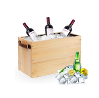 Grand seau à glace pour champagne et vin 20L, refroidisseur de boissons en bois avec doublure isolante et poignées en cuir pour fêtes et événements en plein air