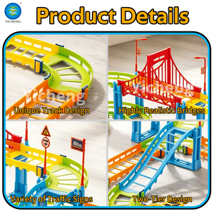 Ensemble de piste de course rapide 95 pièces pour enfants, piste modulaire flexible 3D à construire soi-même avec voiture électrique, jouets de construction et de course en plastique haute vitesse - Product Image 2