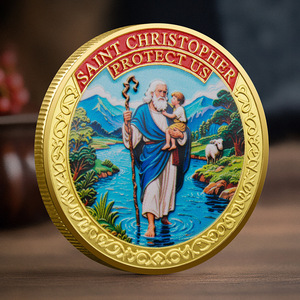 Pièce commémorative souvenir Saint <span class=keywords><strong>Christophe</strong></span> en alliage de zinc plaqué or et argent, estampée et imprimée en UV, pièce métallique 3D - Product Image 4