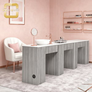 Tavolo da Manicure Professionale Personalizzato Moderno in Legno Grigio a Tre Postazioni per Studi di Unghie - Product Image 1