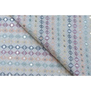 Triloki Geometric Embroidered Rayon <b>Fabric</b> Multicolor1 Medium <b>Weight</b> Brocade For Sari Apparel By The Yard - Product Image 4