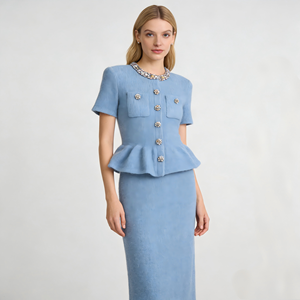 S~P 2026 Nuovo Abito in <span class=keywords><strong>Maglia</strong></span> Elegante <span class=keywords><strong>Blu</strong></span> Nebbia con Diamanti, Modellante in Vita, Collezione Primavera Precoce - Product Image 2