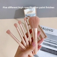 Ensemble de 5 pinceaux de maquillage de voyage, pinceau éventail, poils doux en nylon, pinceau à paupières effet peinture, économique et portable, Morandi Window