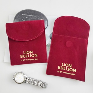 Bolsa de terciopelo de lujo hecha a medida para exhibición de joyas con solapa, mini bolsa de joyería de gamuza sintética con broche y logotipo - Product Image 5