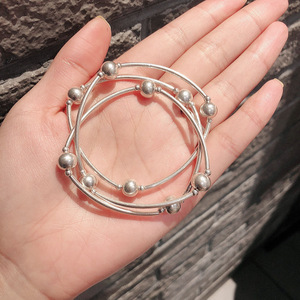 S925 Silver <b>Bracelet</b> Multiple Strands <b>Ball</b> Beads Women's Gift Jewelry - Product Image 1
