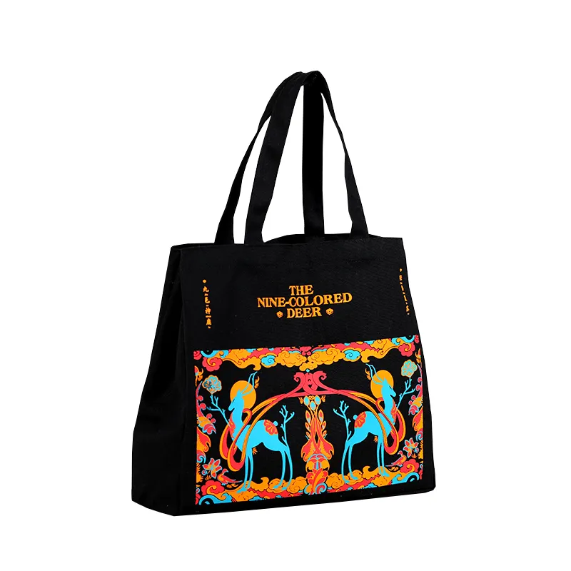 Eco-friendly Fashion The Nine-Colored Deer Canvas Shopping Tote Bag With Inside Pockets With Custom Printed Logo