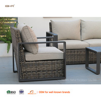 Ensemble de salon de jardin en rotin tressé BHR moderne, résistant aux intempéries, 5 places, avec fauteuil
