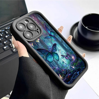 Nouvelle coque de téléphone portable antichoc en TPU avec motif papillon bleu forêt et protection d'objectif en forme d'échelle pour iPhone 12 13 14 15 16 17 18 Pro Max