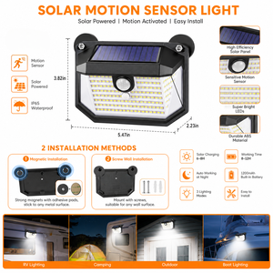 Lampe solaire magnétique pour porche de camping-car, détecteur de mouvement, étanche IP65, applique murale LED extérieure pour auvent de caravane - Product Image 3