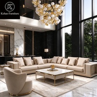 Luxuriöses L-förmiges Ecksofa-Set Beige Gepolstertes Großes Ecksofa Mit Einzelnen Sesseln für Villa-Wohnzimmer