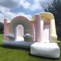 Châteaux Gonflables Colorés Pastel pour Fêtes, Maison de Rebond Aquatique avec Toboggan, Équipement de Jeux Extérieurs pour Enfants