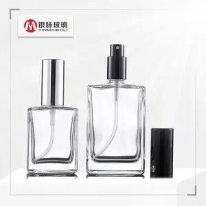 Botella de perfume de vidrio transparente, botella cuadrada con pulverizador de bomba de aluminio, 100ml, gran oferta