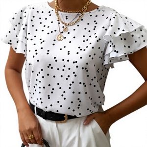 <span class=keywords><strong>Camisa</strong></span> de manga corta con estampado de <span class=keywords><strong>lunares</strong></span> para <span class=keywords><strong>mujer</strong></span>, cuello redondo, estilo princesa europea y americana, nueva colección de verano 2025, talla grande - Product Image 1