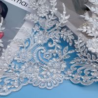 Bordure en dentelle brodée avec cordon, accessoires, paillettes de cristal, pour robes de mariée, tenues de cérémonie, vêtements pour enfants, garniture de vêtement en dentelle