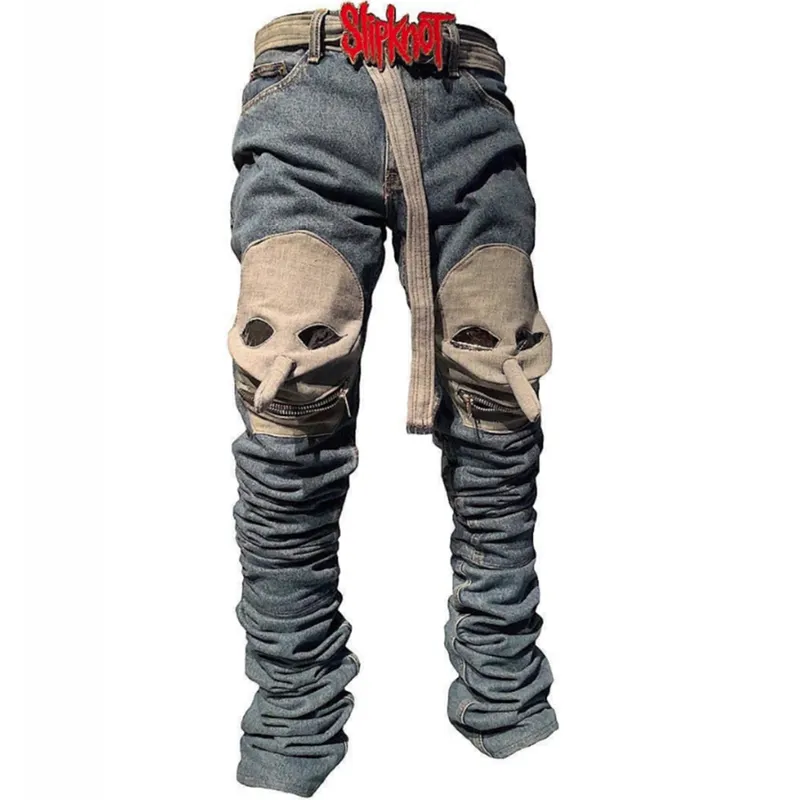 DiZNEW Fashion Vintage schwere Wäsche gestapelte Herren jeans Stretch schlanke benutzer definierte gestapelte Jeans Hosen