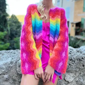 2023 Ripple Design Vintage Knitted Ladies Oversized Wool Cardigan Custom Mohair Knit Plus Size Women Sweater