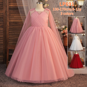 Robe de Soirée <span class=keywords><strong>Rouge</strong></span> Florale en Tulle Perlé pour Filles, Col Rond, en Satin Formel avec Nœud Décoratif pour Cérémonie de Remise des Diplômes et Fêtes d'Enfants - Product Image 5