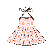 Vêtements pour enfants en gros, impression personnalisée, robe d'été sans manches, longueur genou, style plage, robe de fête, robes douces pour filles