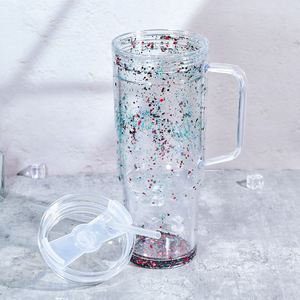 40oz <b>Double</b> <b>Wall</b> Plastic Tumbler with Lid and Straw Large Capacity Water Cup Pre-Drilled with Plug for DIY Snow Globe Crafts - Product Image 2