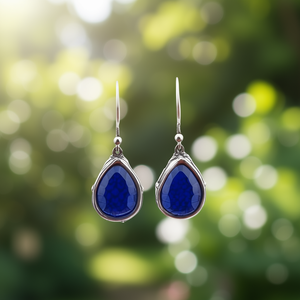 Orecchini Pendenti da Donna E4602 con Zaffiro a Goccia, Placcati Argento, con Incassatura a Castone, Gioielli Classici alla Moda per Feste - Product Image 2