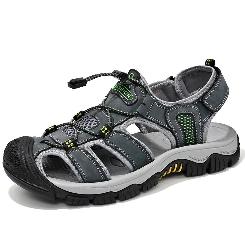Sandal kulit atas ukuran ekstra untuk pria, sandal memanjat luar ruangan, sepatu pantai olahraga musim panas untuk pria